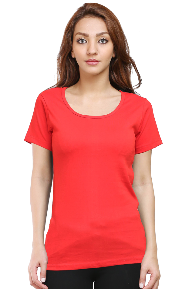 Red Crew Neck Half Sleeve Women's T-shirt