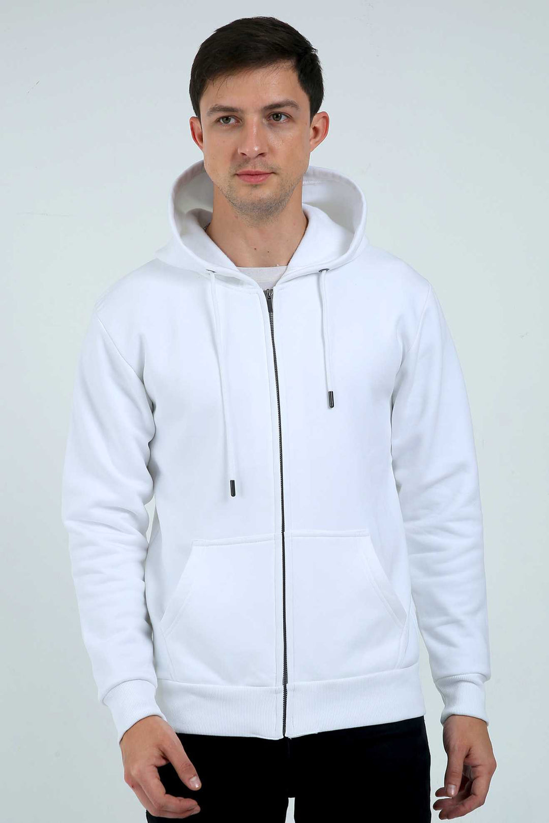 White Zip Unisex HeavyWeight Hoodie Plain - Haanum