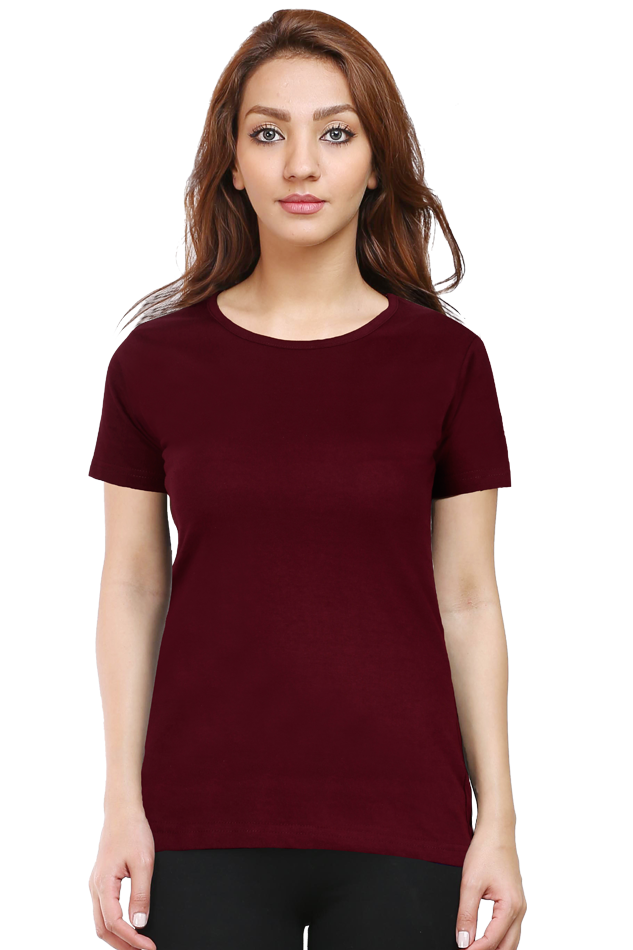 Maroon Crew Neck Half Sleeve Women's T-shirt