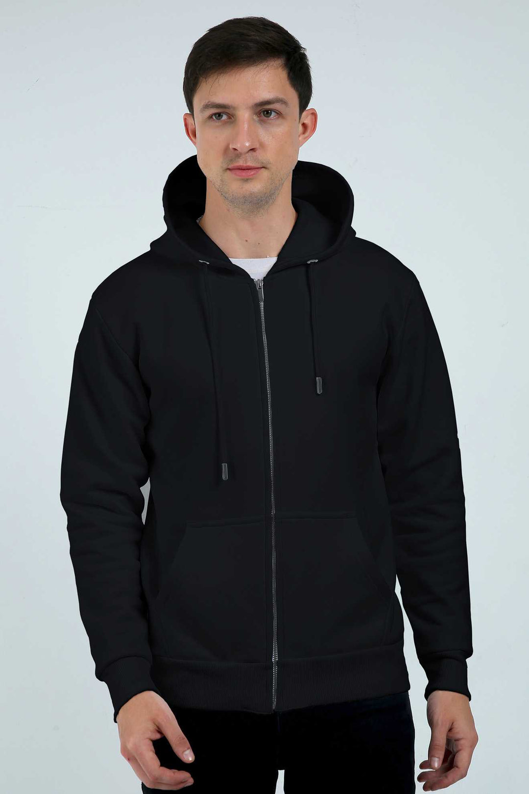Black Zip Unisex HeavyWeight Hoodie Plain - Haanum