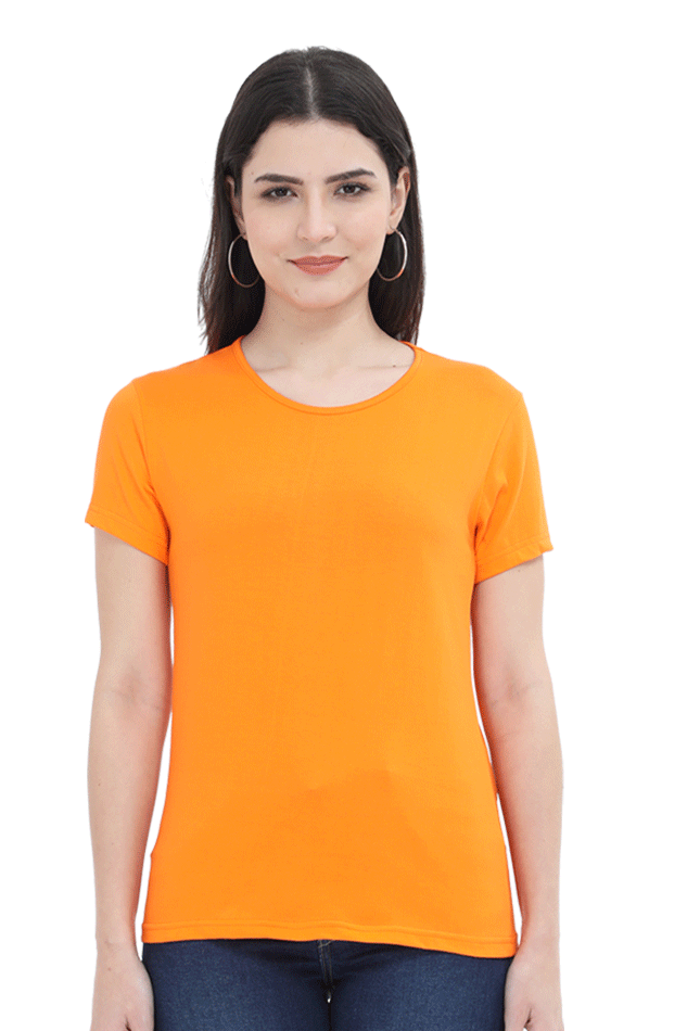Orange Crew Neck Half Sleeve Women's T-shirt