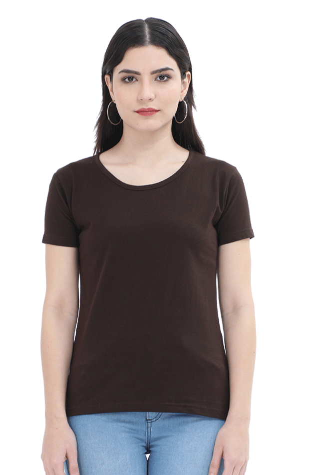Coffee Brown Round Neck Half Sleeve Women's T-shirt