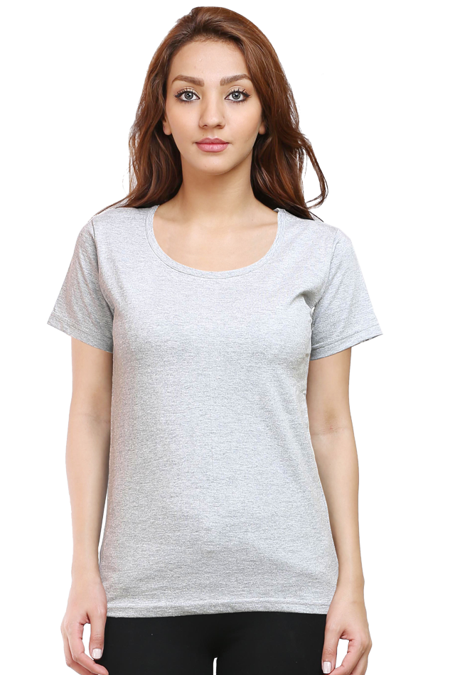 Grey Melange Crew Neck Half Sleeve Women's T-shirt