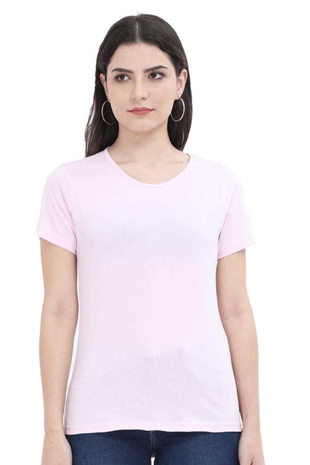 Light Pink Crew Neck Half Sleeve Women's T-shirt