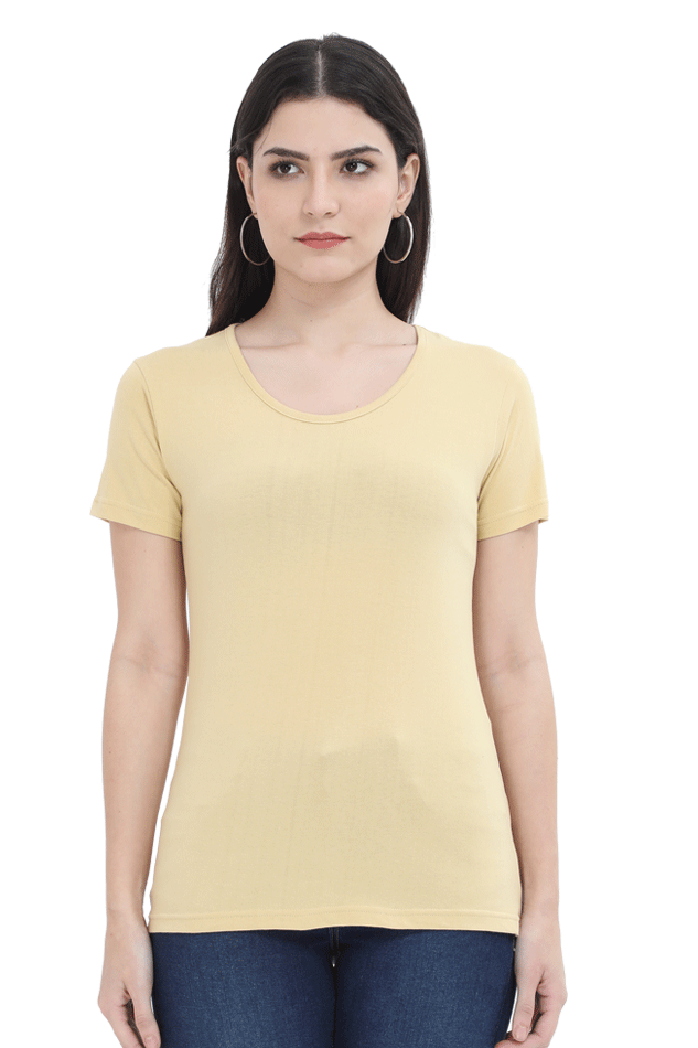 Beige Crew Neck Half Sleeve Women's T-shirt