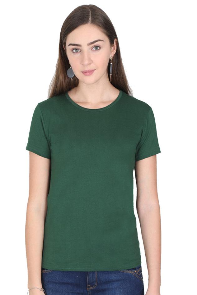 Bottle Green Round Neck Half Sleeve Women's T-shirt