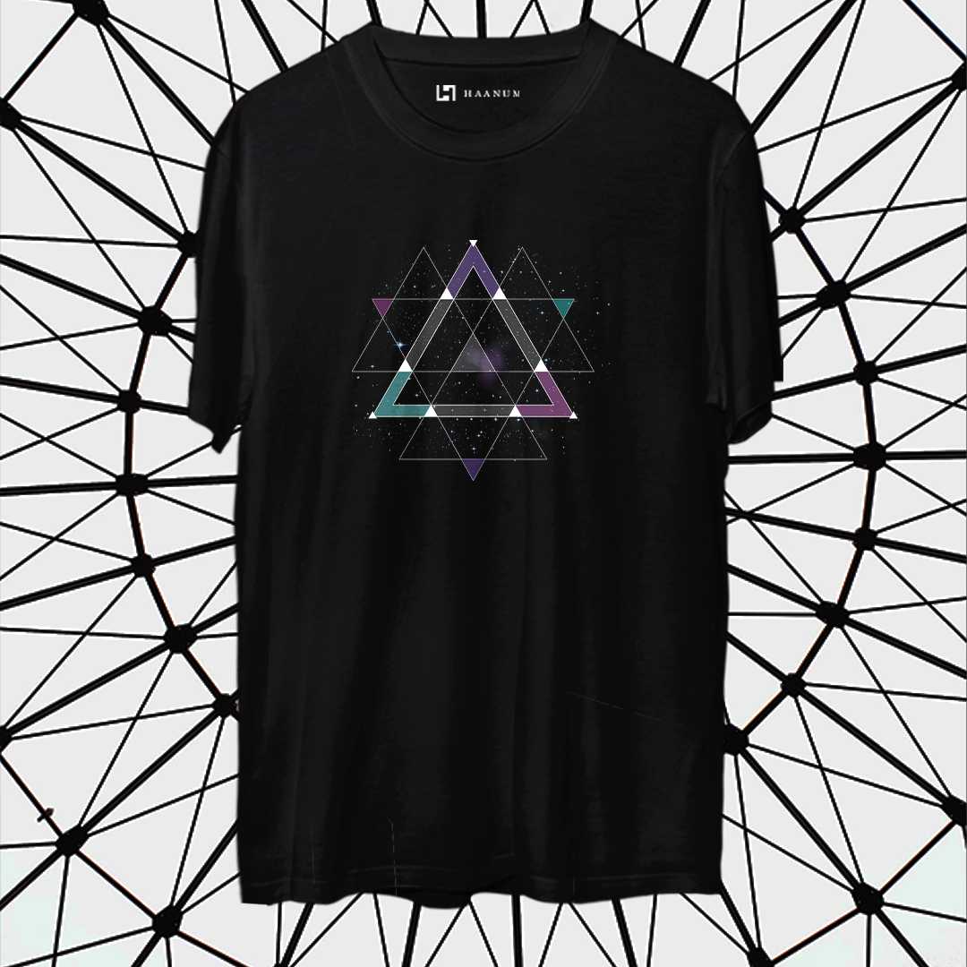 Geometric Space Round Neck Half Sleeve Unisex T-Shirt - Haanum