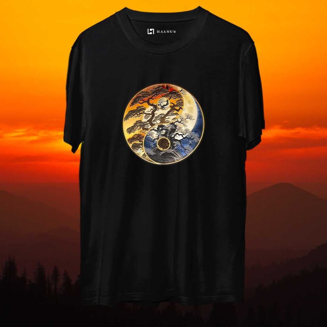 Ying-Yang Round Neck Half Sleeve Unisex T-Shirt - Haanum
