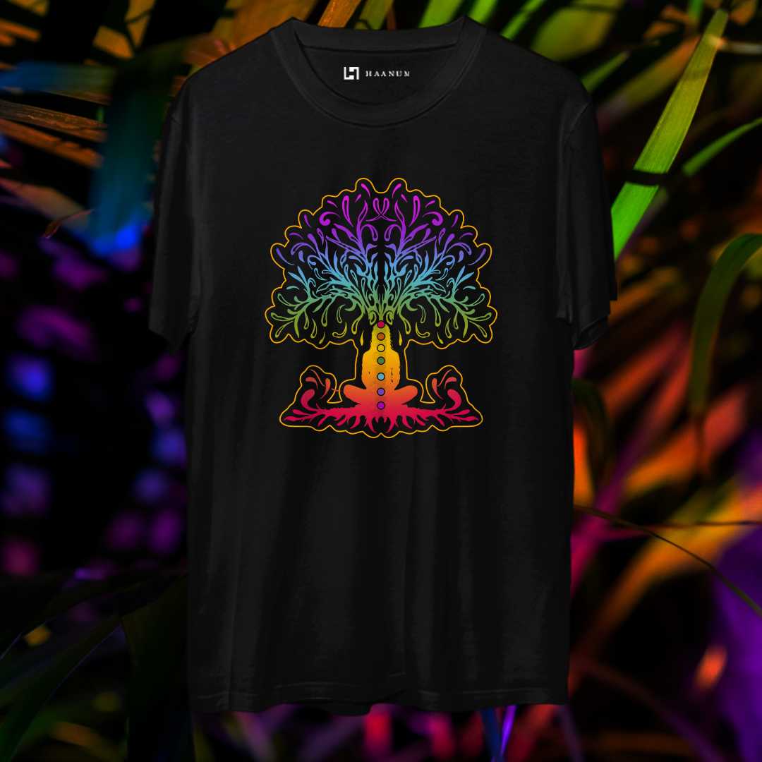 Chakra Tree Round Neck Half Sleeve Unisex T-Shirt - Haanum