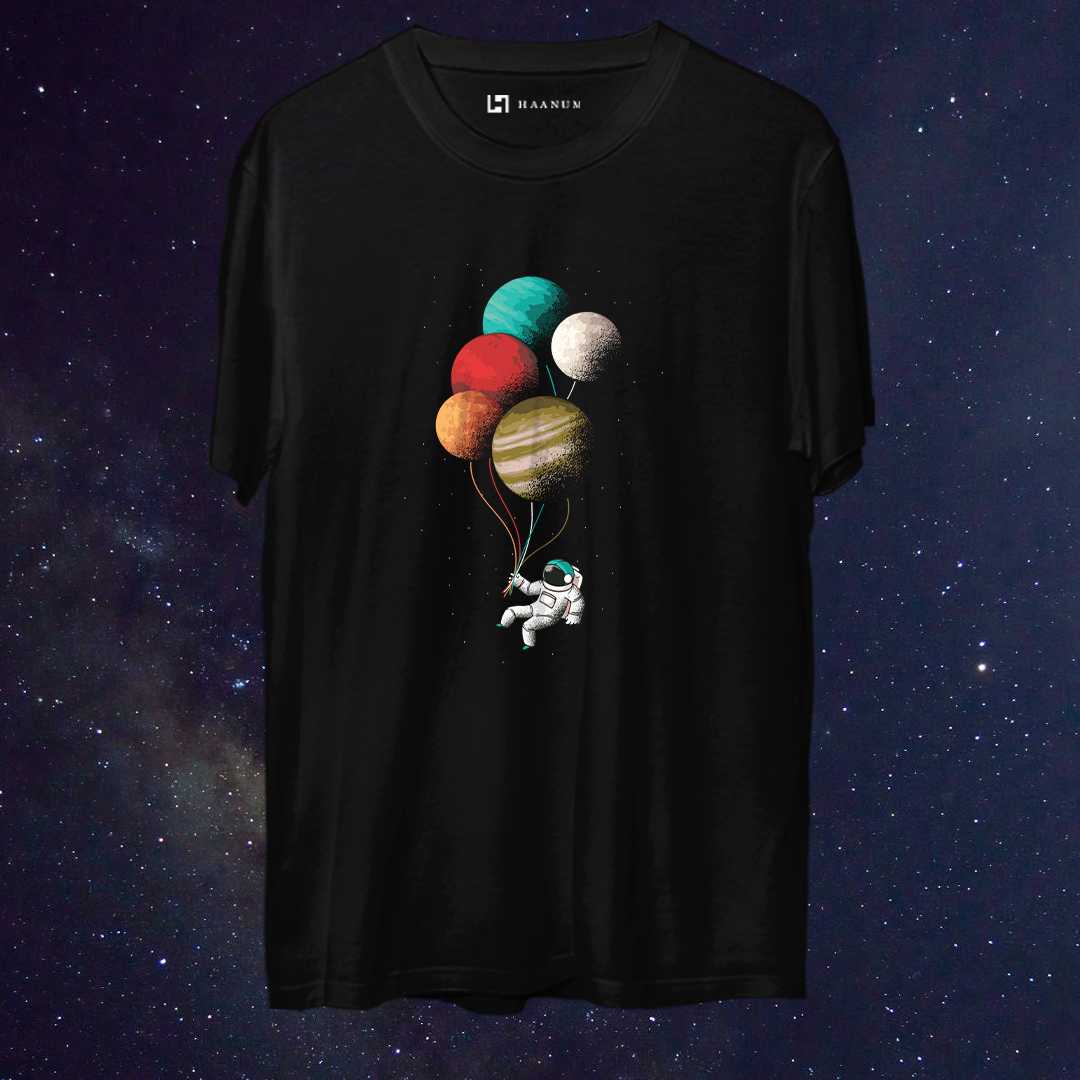 Astronut Baloons Round Neck Half Sleeve Unisex T-Shirt - Haanum