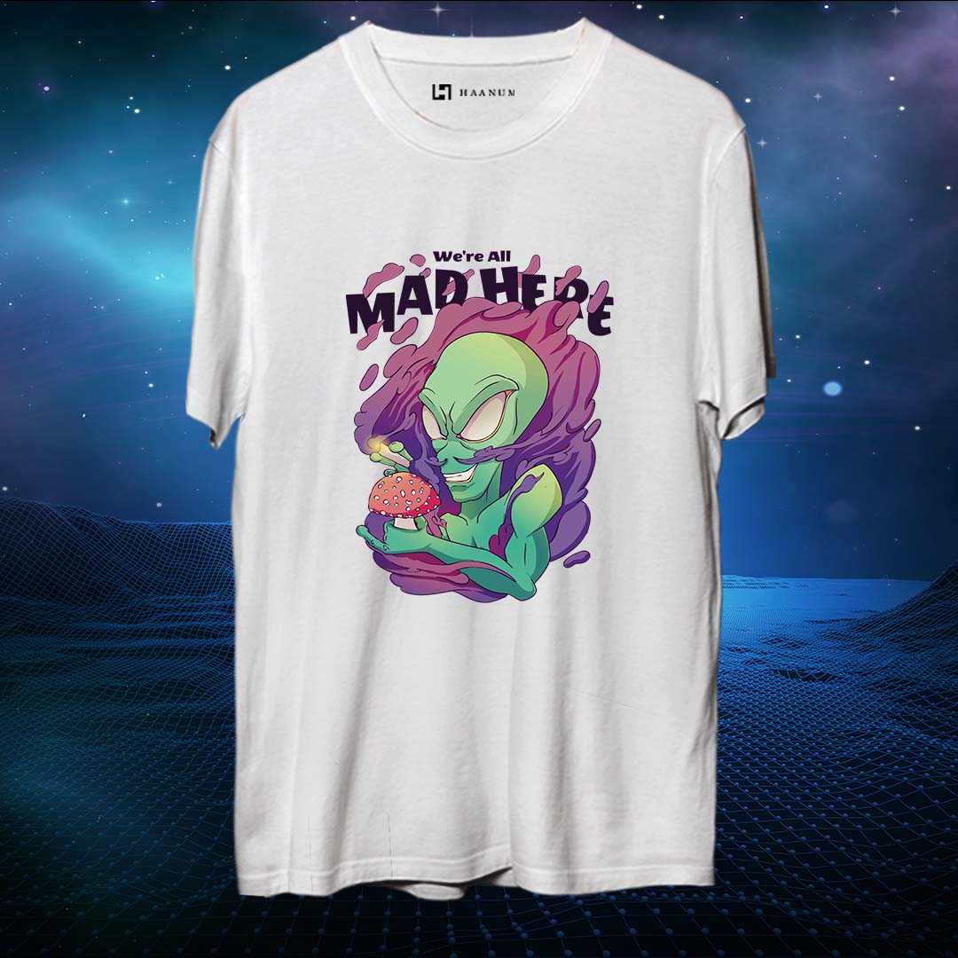 Trippy Alien Round Neck Half Sleeve Unisex T-Shirt - Haanum