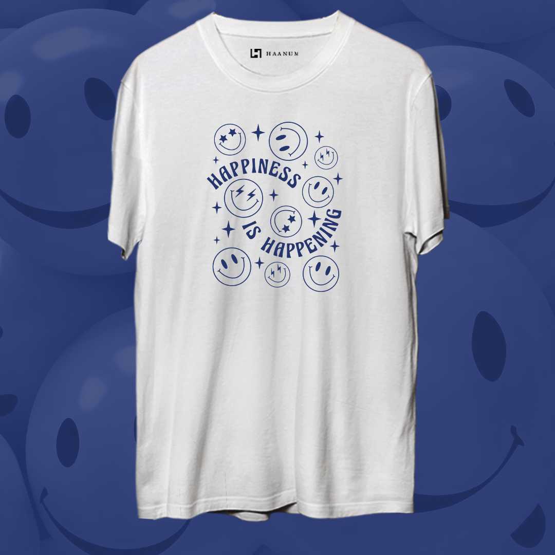 Happiness Round Neck Half Sleeve Unisex T-Shirt - Haanum