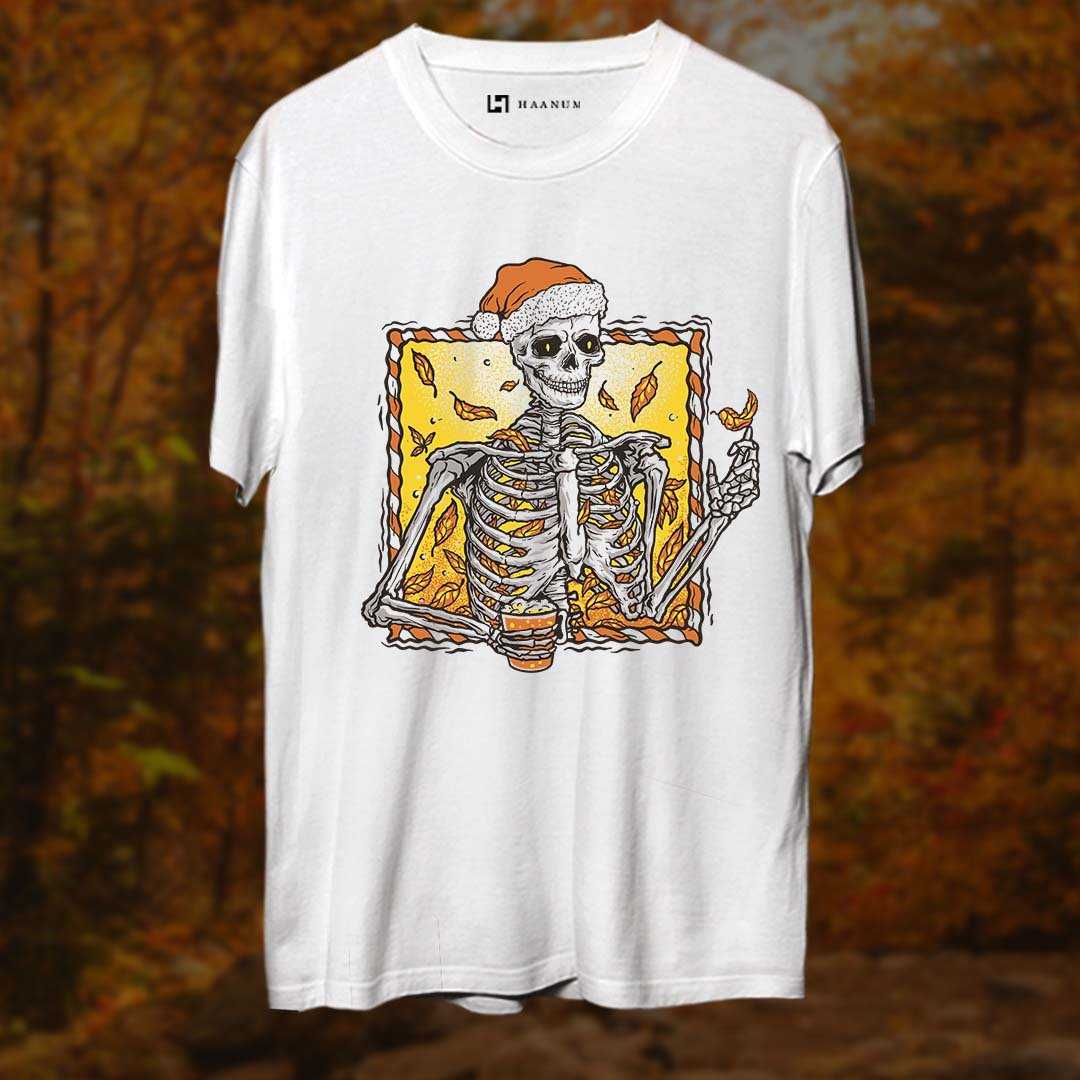 Autumn Skeleton Round Neck Half Sleeve Unisex T-Shirt - Haanum