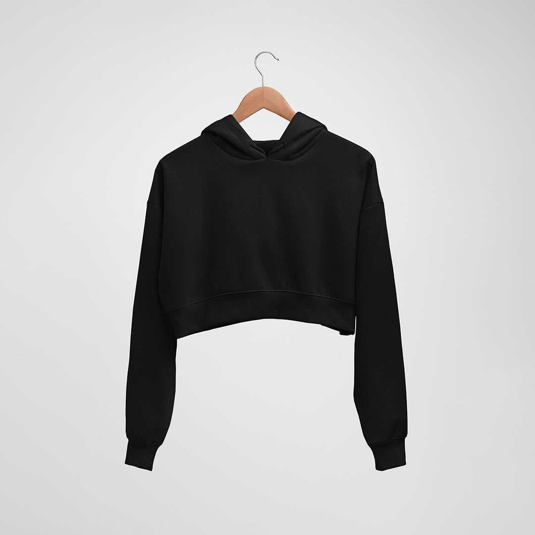 Black Crop Top Hoodie Plain For Women - Haanum