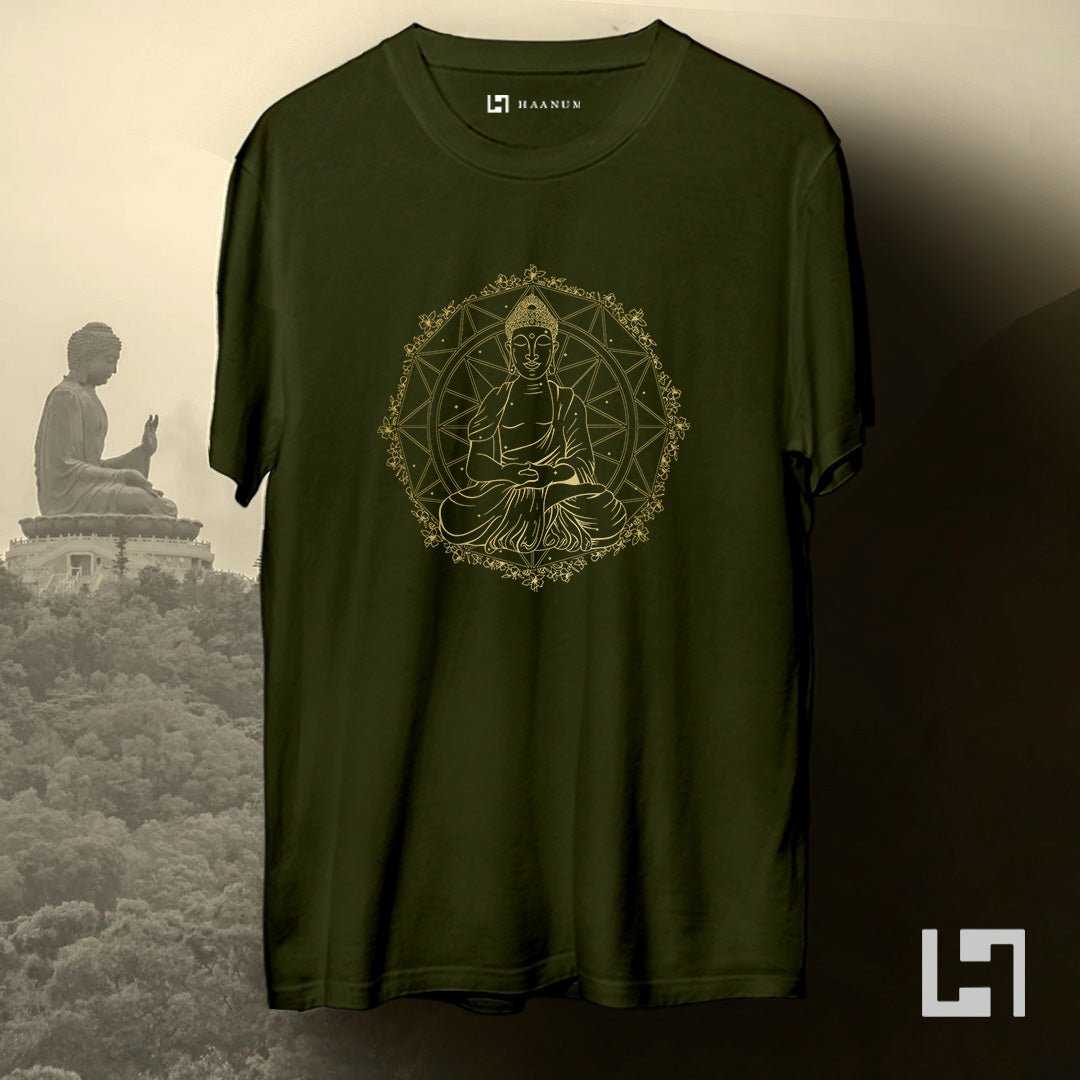 Buddha Gold Crew Neck Half Sleeve Unisex T-Shirt - Haanum