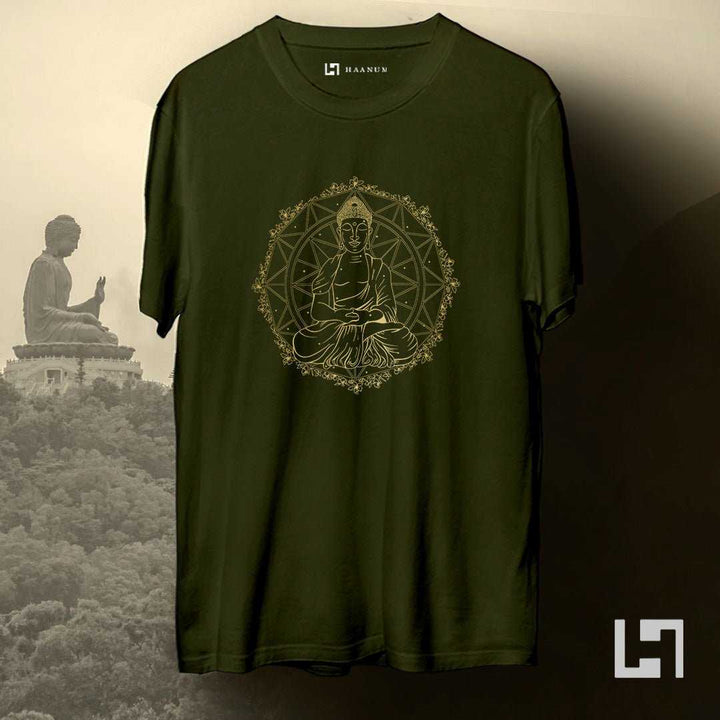 Buddha Gold Crew Neck Half Sleeve Unisex T-Shirt - Haanum