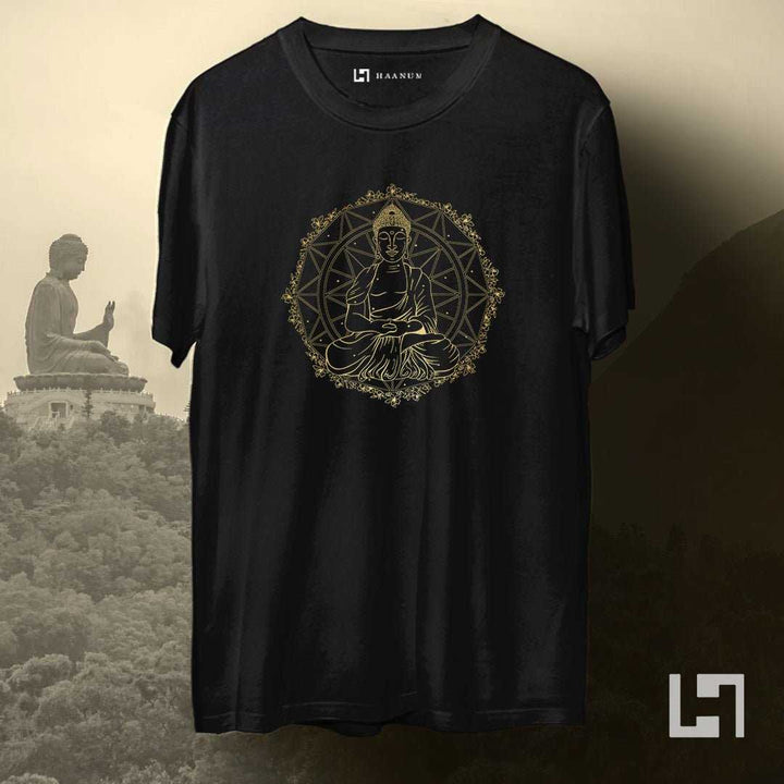 Buddha Gold Crew Neck Half Sleeve Unisex T-Shirt - Haanum