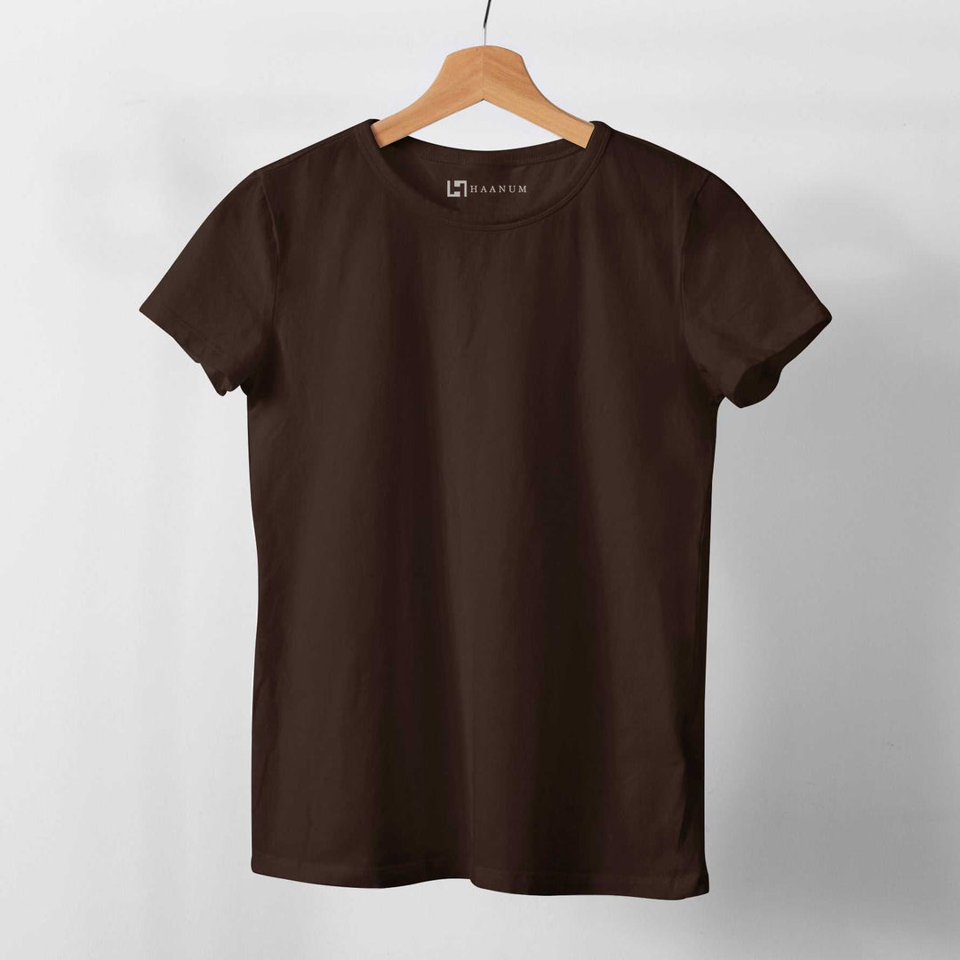 Coffee Brown Round Neck Half Sleeve Women's T-shirt - Haanum