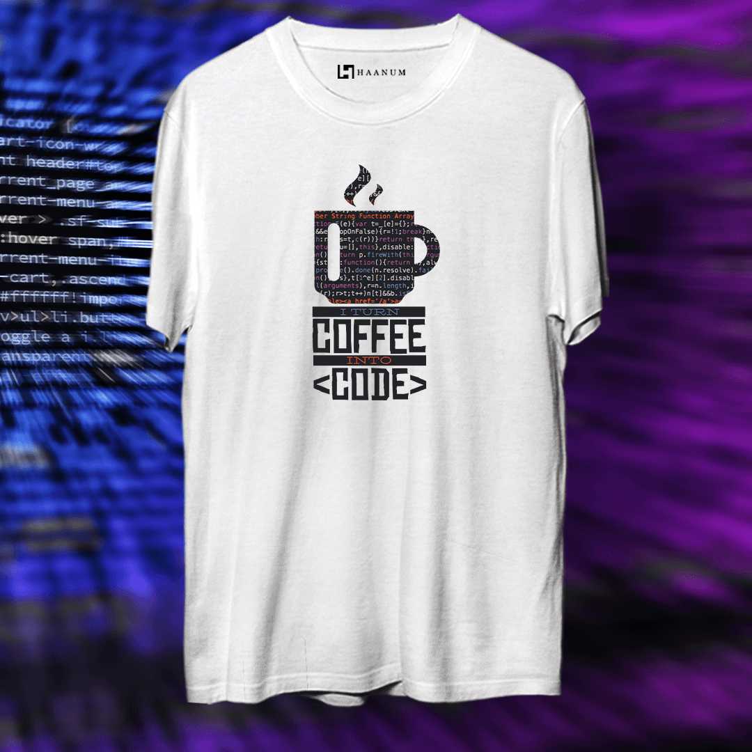 Coffee Code Round Neck Half Sleeve Unisex T-Shirt - Haanum