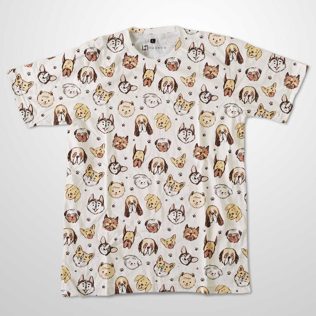 Dog Sketch Pattern Full Print Half Sleeve Unisex T-Shirt - Haanum