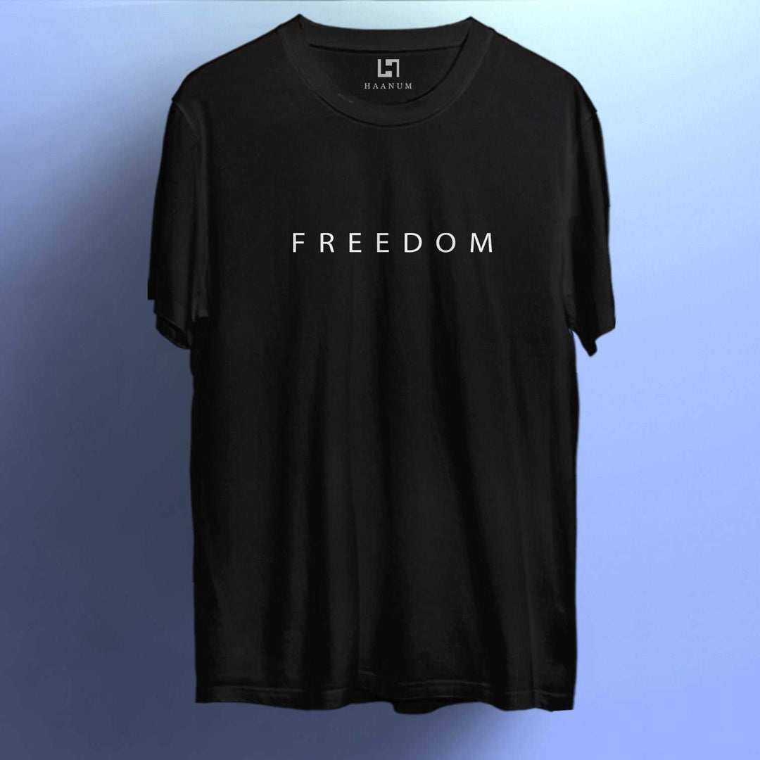 Freedom Puff Print Crew Neck Half Sleeve Unisex T-shirt - Haanum