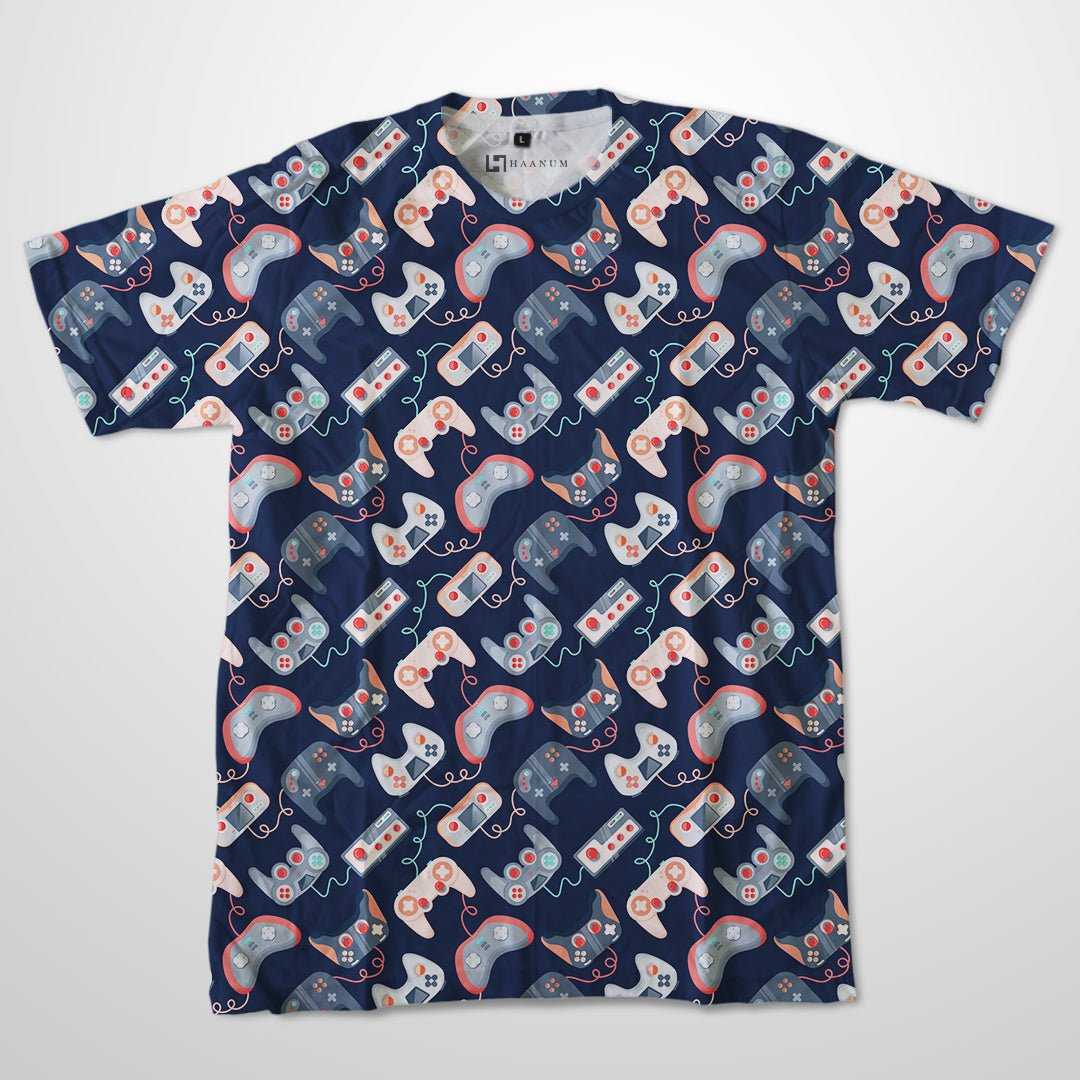 Game Controller Pattern Full Print Half Sleeve Unisex T-Shirt - Haanum