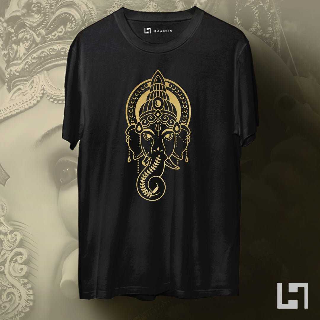 Ganesha Gold Print Half Sleeve Unisex T-Shirt - Haanum