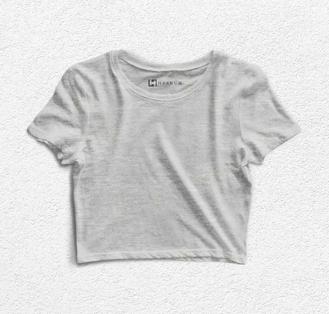 Grey Melange Crop Top For Women - Haanum