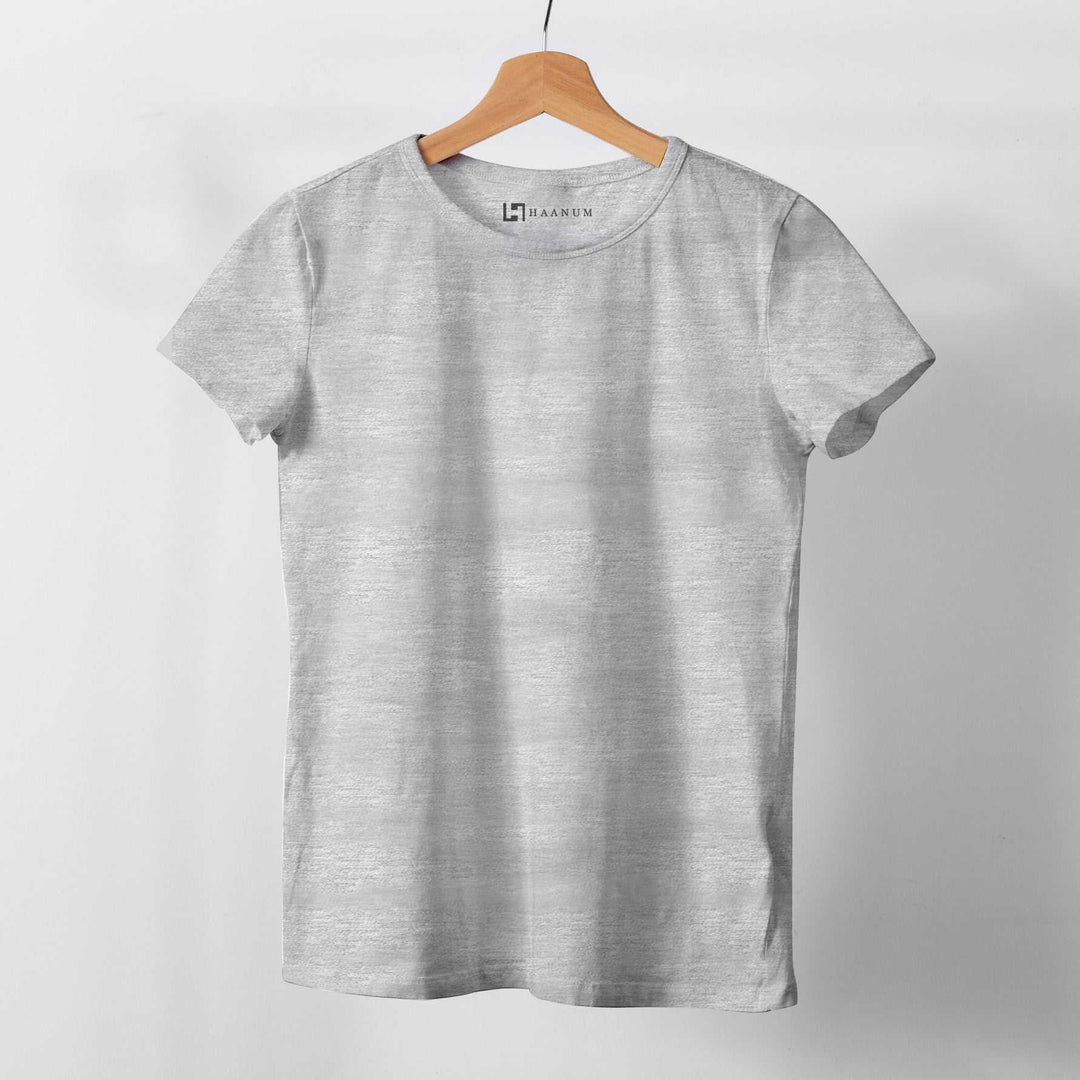 Grey Melange Crew Neck  Half Sleeve Women's T-shirt