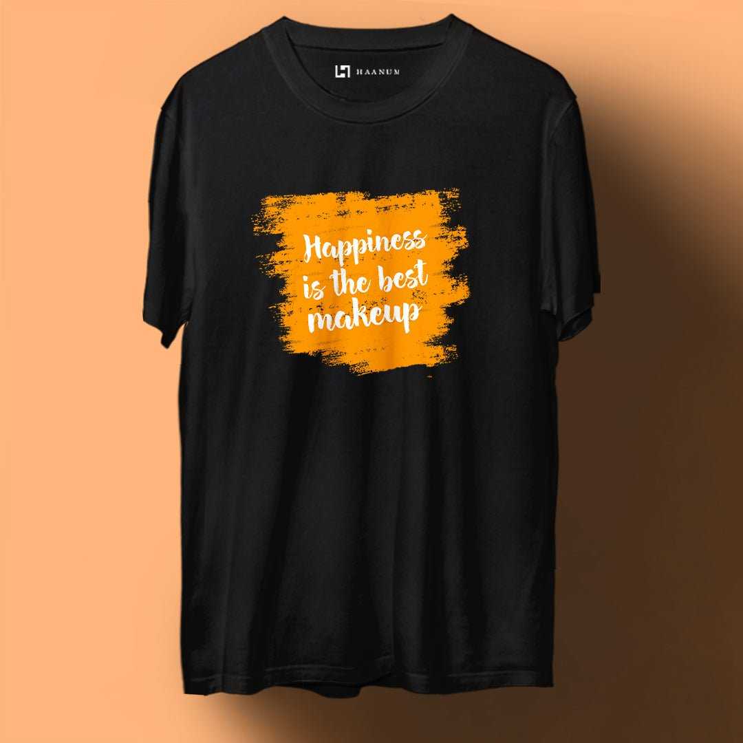 Happiness is the Best Makeup Crew Neck Half Sleeve Unisex T-Shirt - Haanum