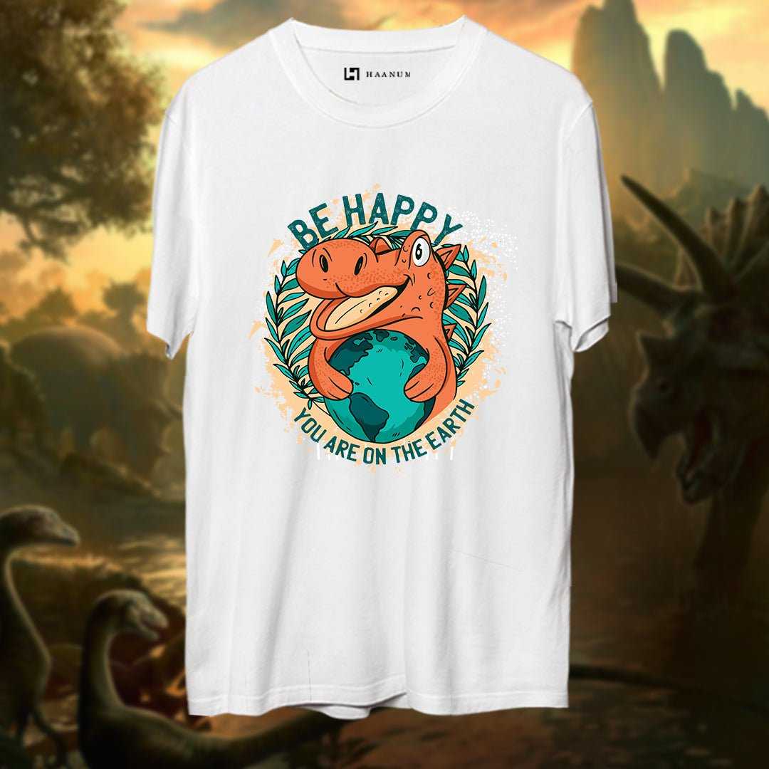 Happy Dino Round Neck Half Sleeve Unisex T-Shirt - Haanum