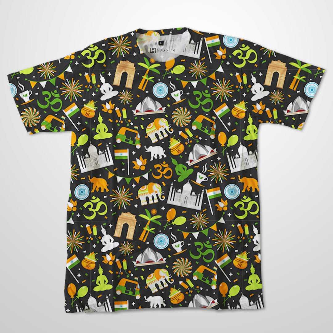 India Full Print Half Sleeve Unisex T-Shirt - Haanum