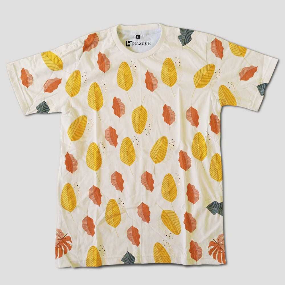 Leaf Full Print Half Sleeve Unisex T-Shirt - Haanum