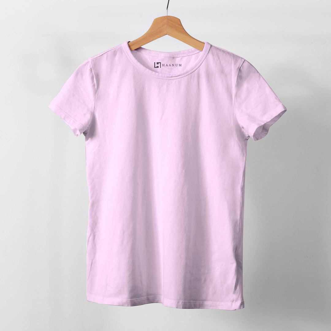 Light Pink Crew Neck  Half Sleeve Women's T-shirt