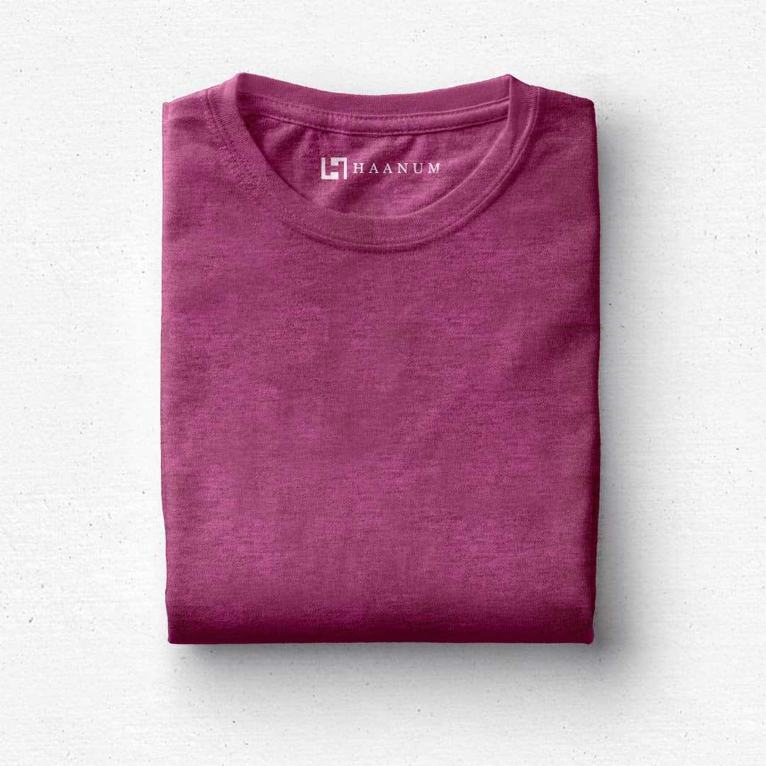 Magenta Melange Crew Neck Half Sleeve Unisex T-shirt - Haanum