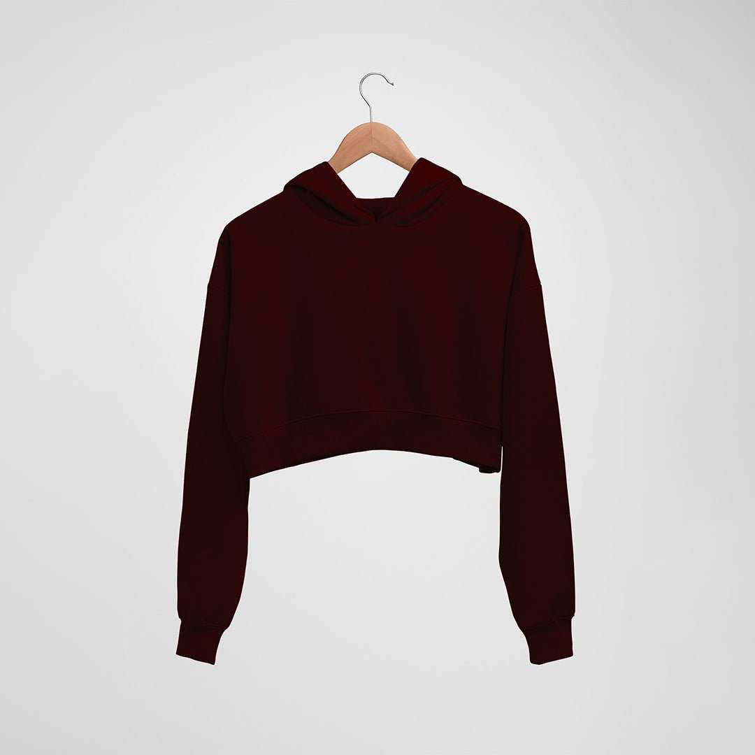 Maroon Crop Top Hoodie Plain For Women - Haanum