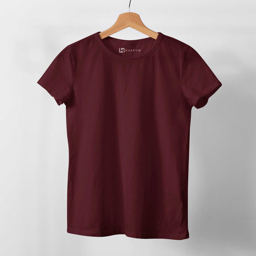Maroon Crew Neck  Half Sleeve Women's T-shirt