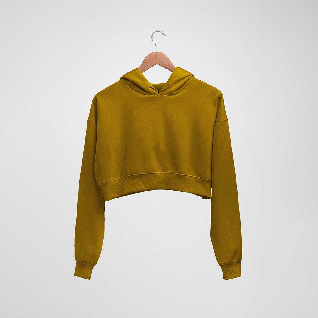 Mustard Crop Top Hoodie Plain For Women - Haanum