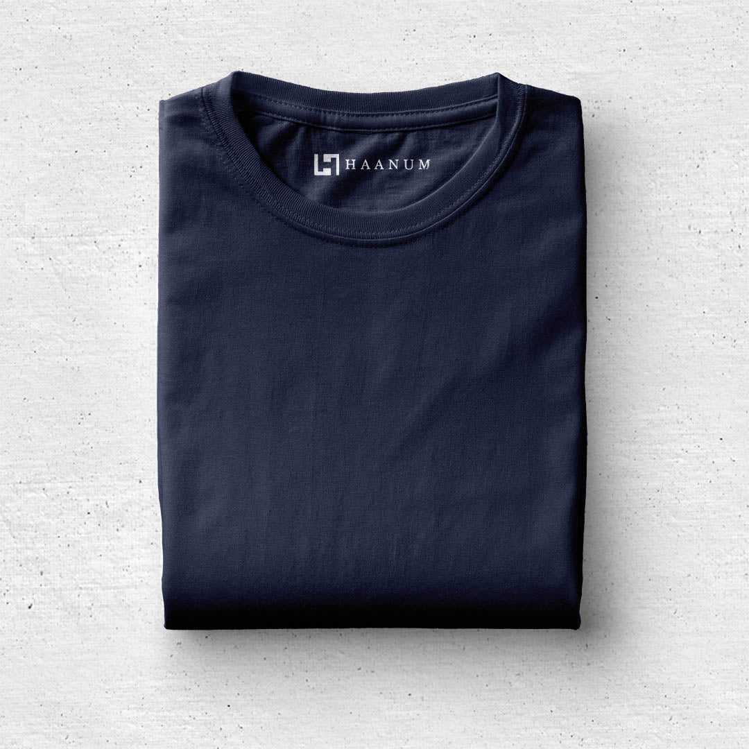 Navy Blue Crew Neck Half Sleeve Unisex T-shirt - Haanum