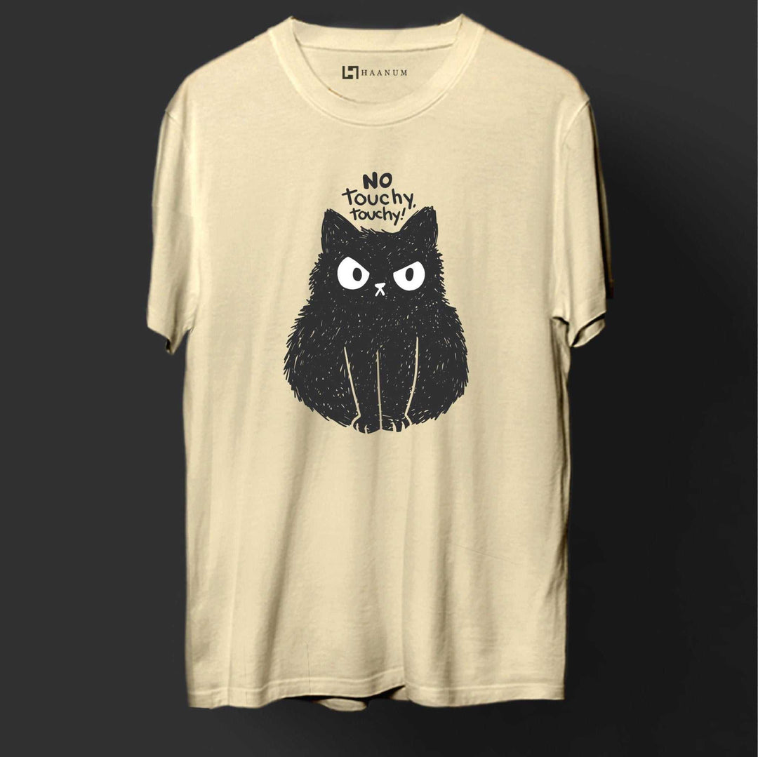 No Touching Cat Round Neck Half Sleeve Unisex T-Shirt - Haanum