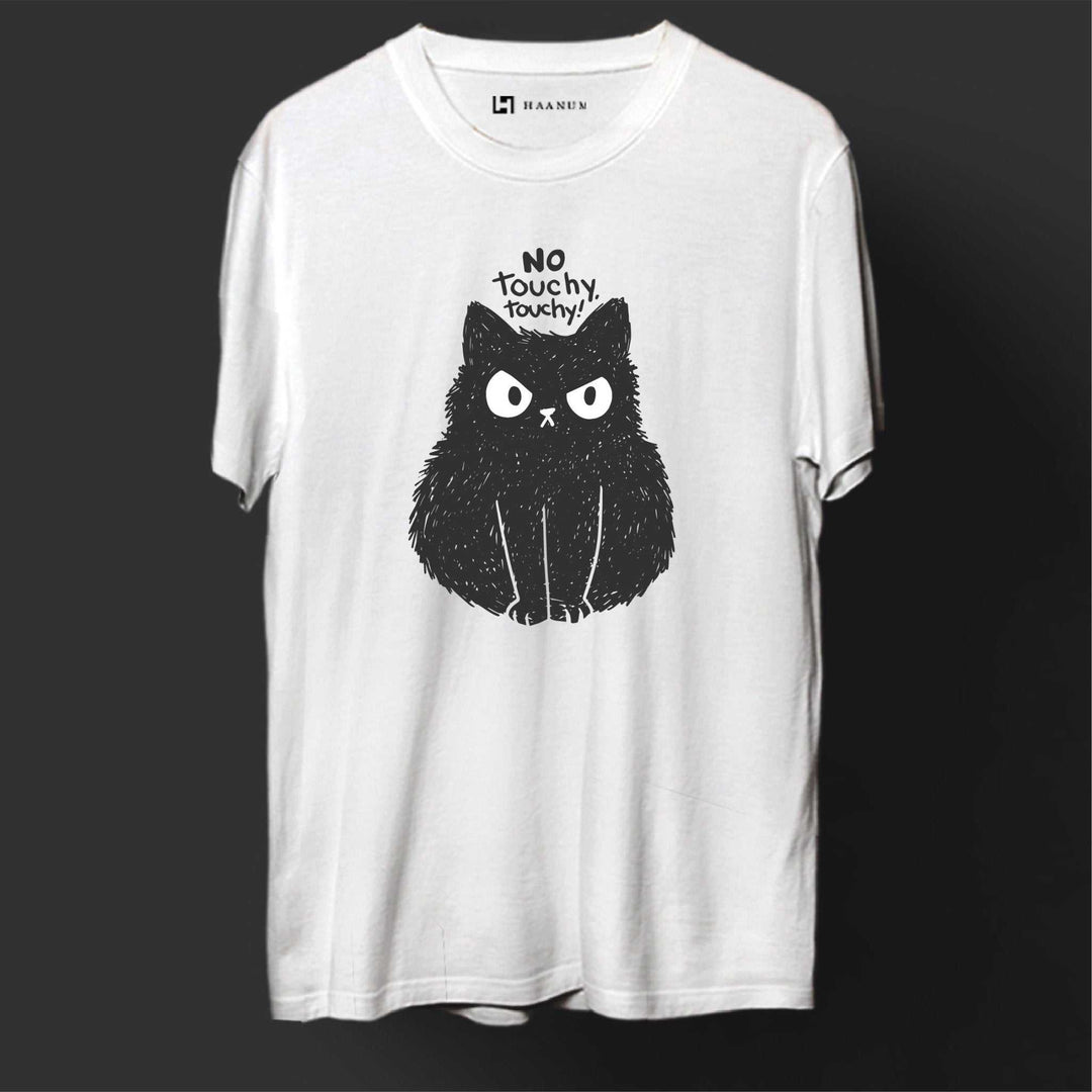 No Touching Cat Round Neck Half Sleeve Unisex T-Shirt - Haanum