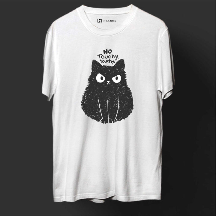 No Touching Cat Round Neck Half Sleeve Unisex T-Shirt - Haanum