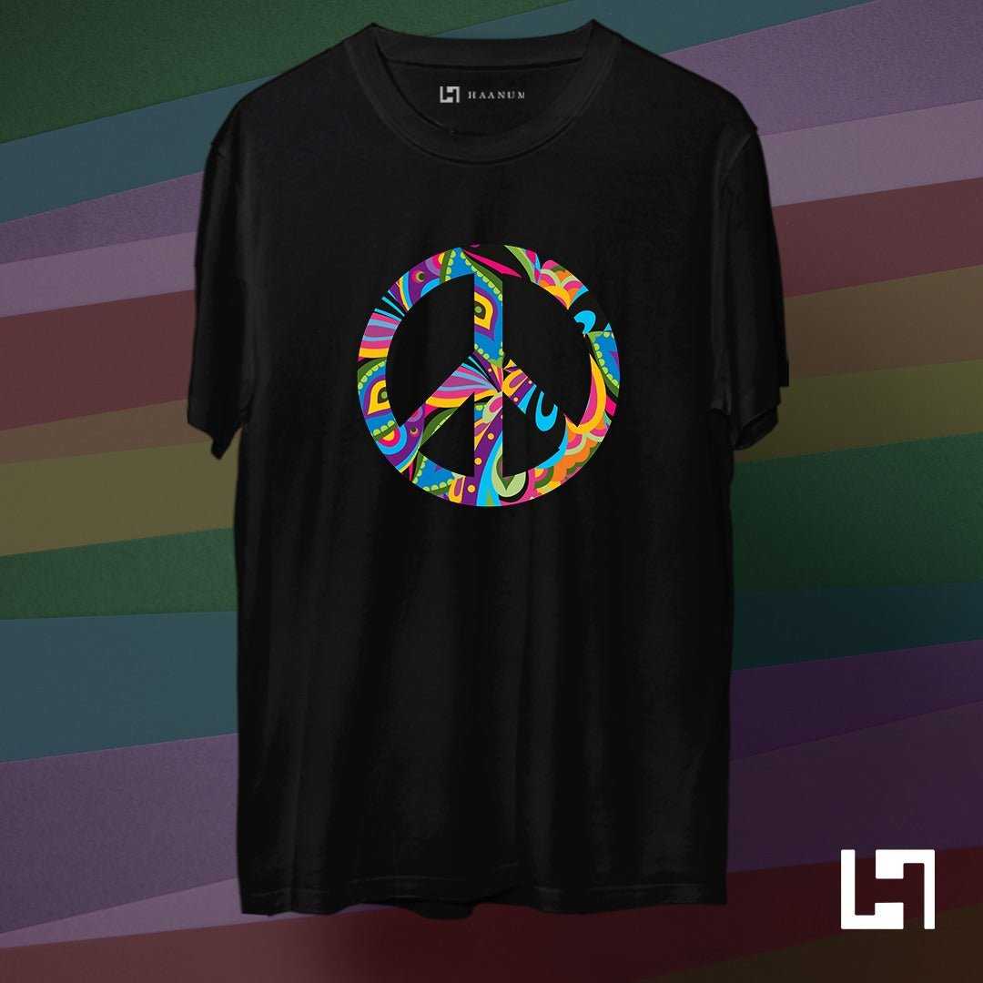 Peace Round Neck Half Sleeves Unisex Tshirt - Haanum