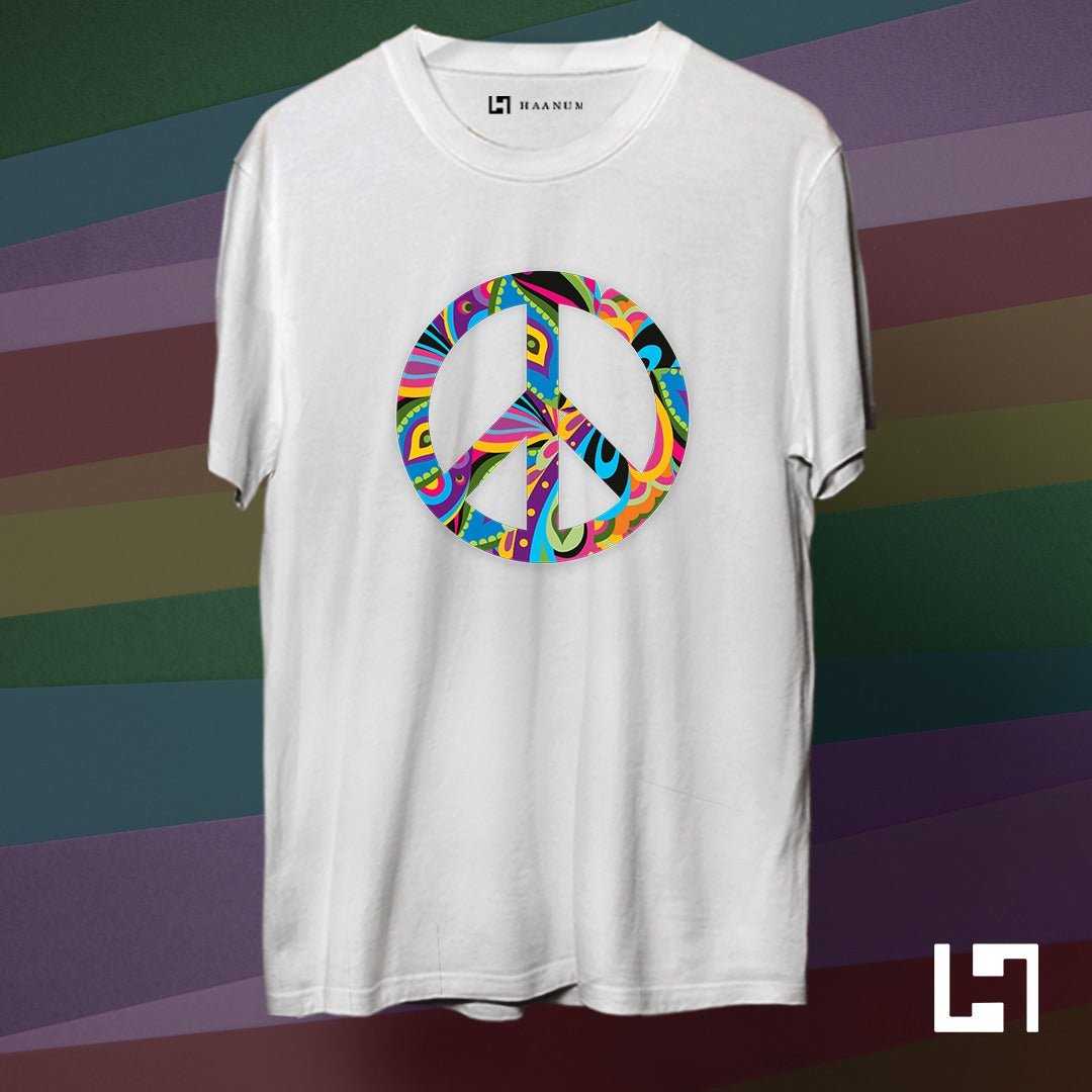Peace Round Neck Half Sleeves Unisex Tshirt - Haanum