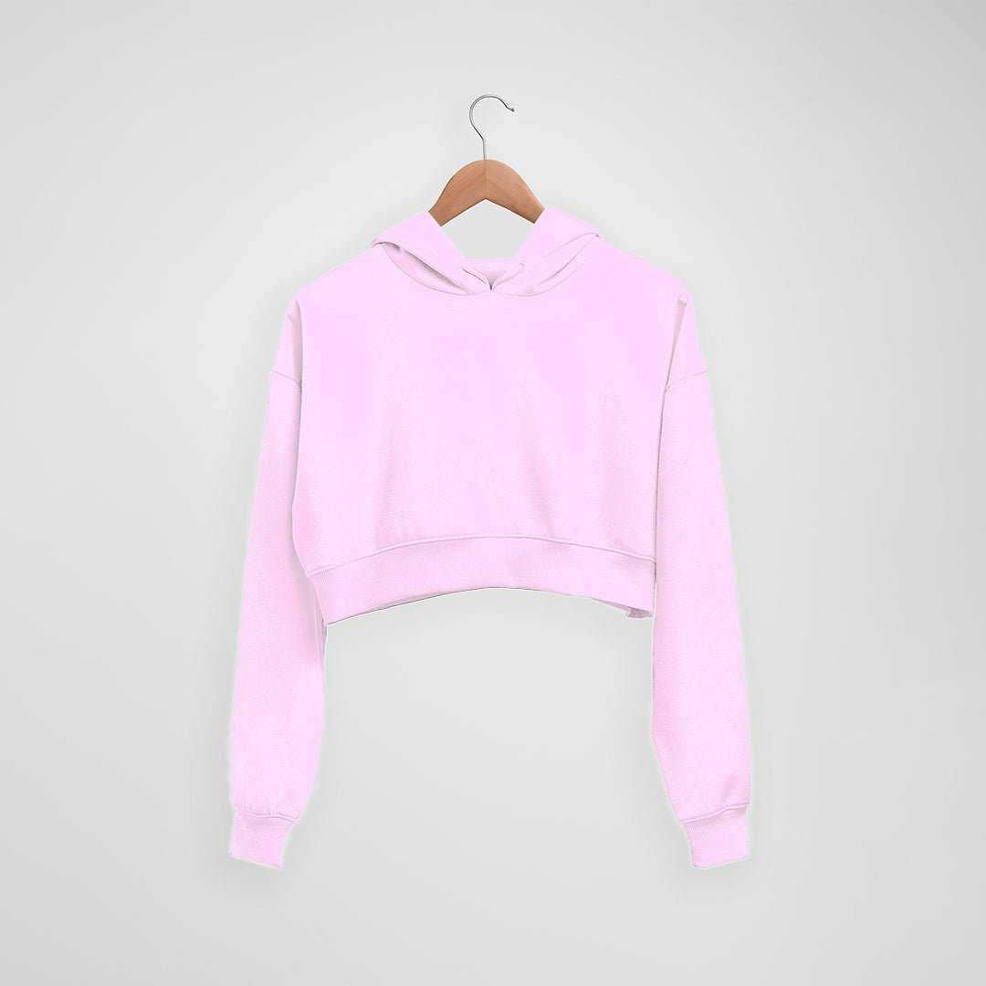 Pink Crop Top Hoodie Plain For Women - Haanum