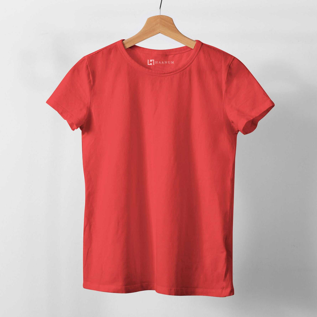 Red Crew Neck  Half Sleeve Women's T-shirt