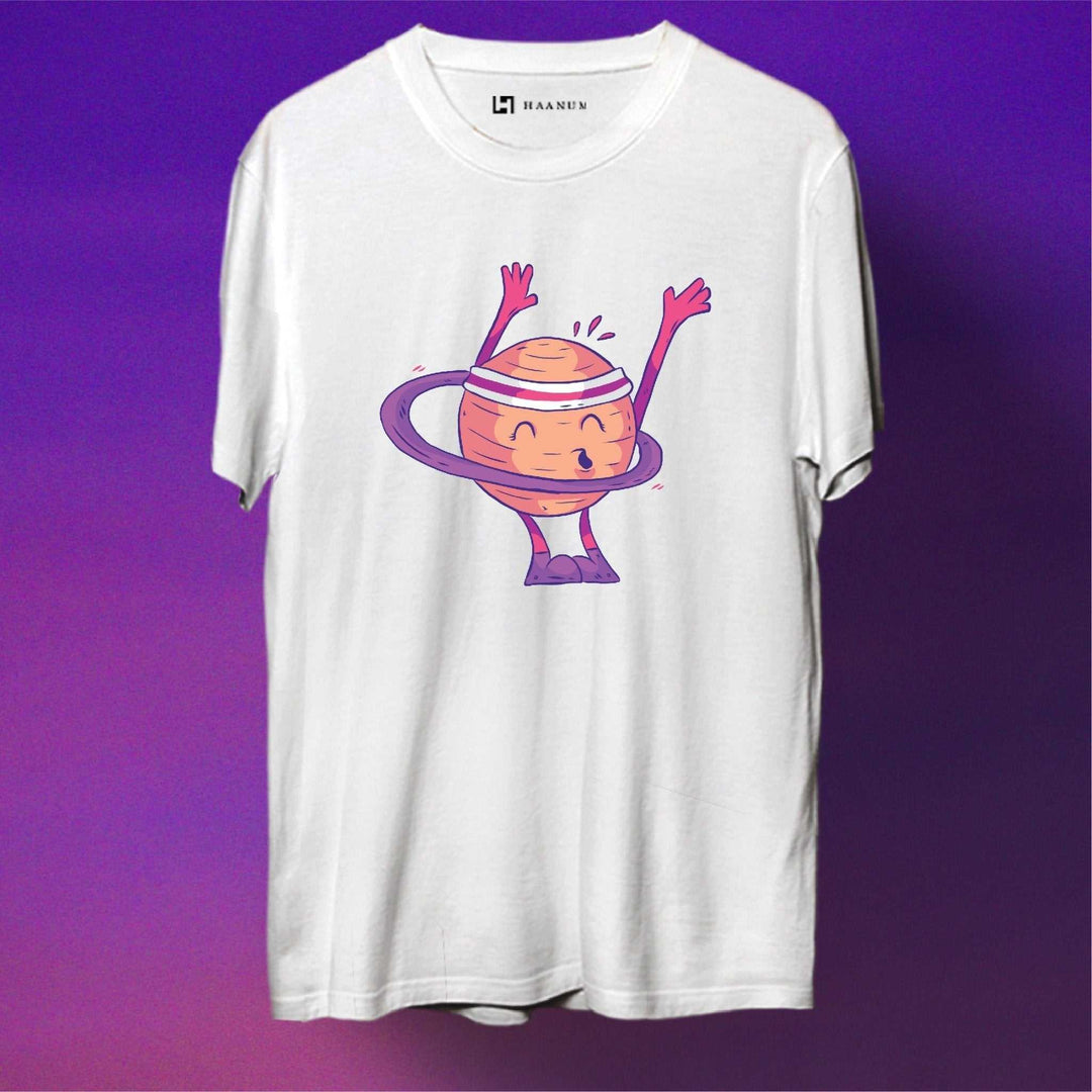 Saturn Hula Hoop Round Neck Half Sleeve Unisex T-Shirt - Haanum