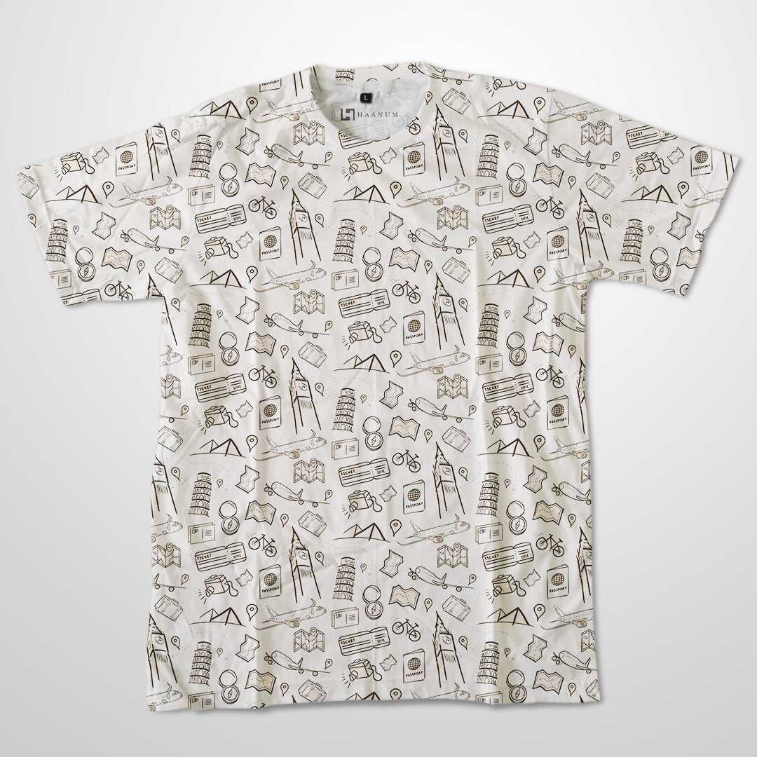 Travel Journal Pattern Full Print Half Sleeve Unisex T-Shirt - Haanum