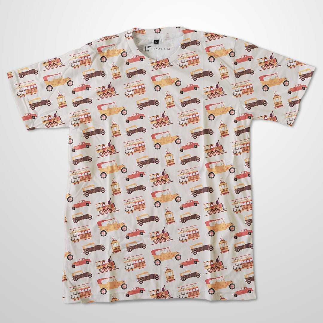 Vintage Vehicles Pattern Full Print Half Sleeve Unisex T-Shirt - Haanum