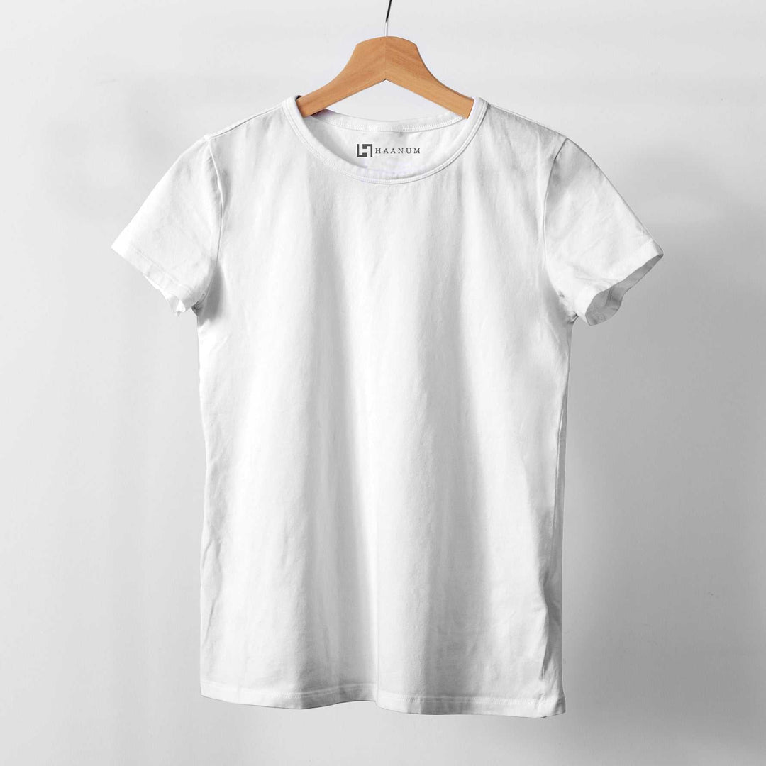White Round Neck Half Sleeve Women's T-shirt - Haanum